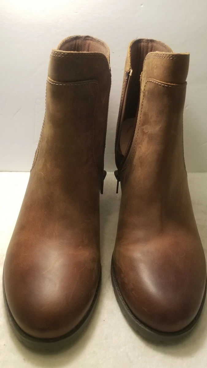New Clarks Womens Verona Trish Dark Tan Leather Fashion Boots Size 9 1 2 M