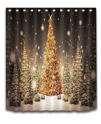 Shower Curtain Hooks Bathroom Waterproof Fabric 72//79/" Christmas Tree Light New