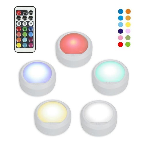 Color Changing LED Puck Lights 5-Pack Remote Control Dimmable White Finish New - Picture 2 of 4