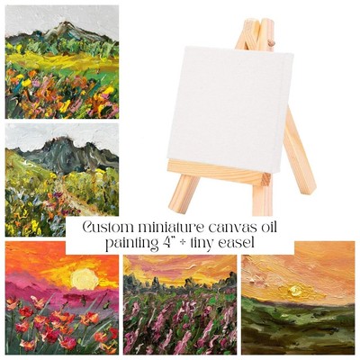 Custom Oil Painting On Stretched Canvas With Easel 4x4 Inch Unique Artwork Gift