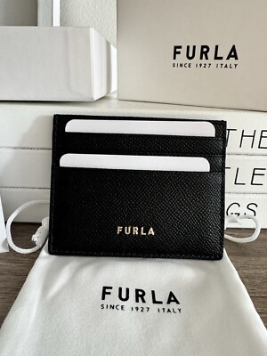 FURLA Leather Card Holder Black NWT Genuine Leather Authentic Italy
