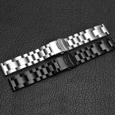 Thick&Heavy Solid 22/24/26mm Stainless Steel Buckle Watch Wristwatch Band Strap