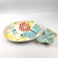 Clay Art 2 Pc Ceramic Chip N Dip Set Garden Flight Designed for Coldwater Creek
