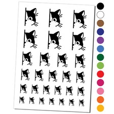 Curious Kitty Cat Hiding Peeking Around Corner Temporary Tattoo Set