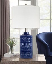 Navy Blue Table Lamp 24.5", Modern Bedside Lamp Blue Ceramic Table Lamps for ...