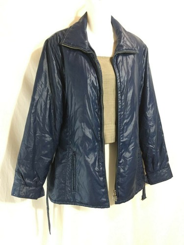 Retro Vintage Jacket Size Small Medium Blue Nylon Sundowner Belted Coat 80's S M - Picture 6 of 10