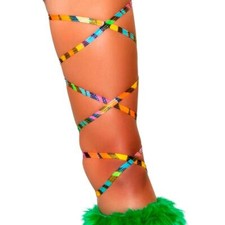 Rainbow Zebra Print Thigh Leg Body Wraps Straps Iridescent Rave Animal 3020