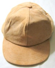 Vintage USA Made Genuine Golden LEATHER HAT CAP w/Buckle Back