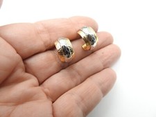 Textured Mixed Metals Open Ended Hoop Pierced Earrings Vintage