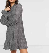 EX WAREHOUSE LADIES BLACK GINGHAM TIERED MINI DRESS NEW (ref 342) SALE