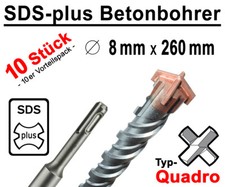 10 Stück SDS-plus Betonbohrer 8 x 260 mm Quadro Bohrer Hammerbohrer Steinbohrer
