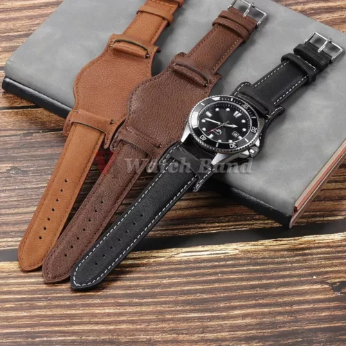 Military Leather Bund Watch Band Cuff Strap 18mm 19mm 20mm 21mm 22mm