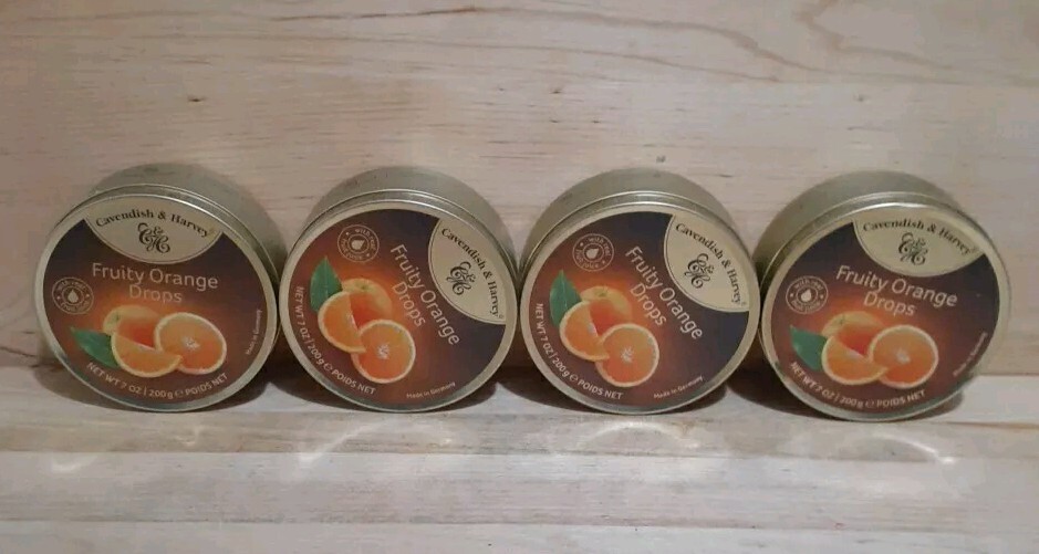 4 LATAS: CAVENDISH & HARVEY NARANJA FRUTAL Gotas de Frutas 7z Confitería Importada