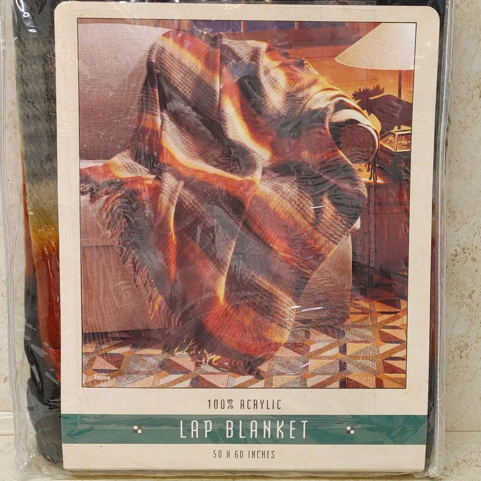 Vintage Cannon Blanket Lap Loom Woven Acrylic Fringed Ends NOS 50x60" Mervyns - Image 2 of 4