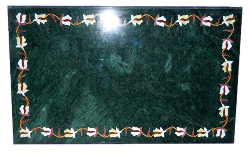 36-Inch Handmade Green Marble Sofa Table with Semi-Precious Stone Inlay for Home Decor