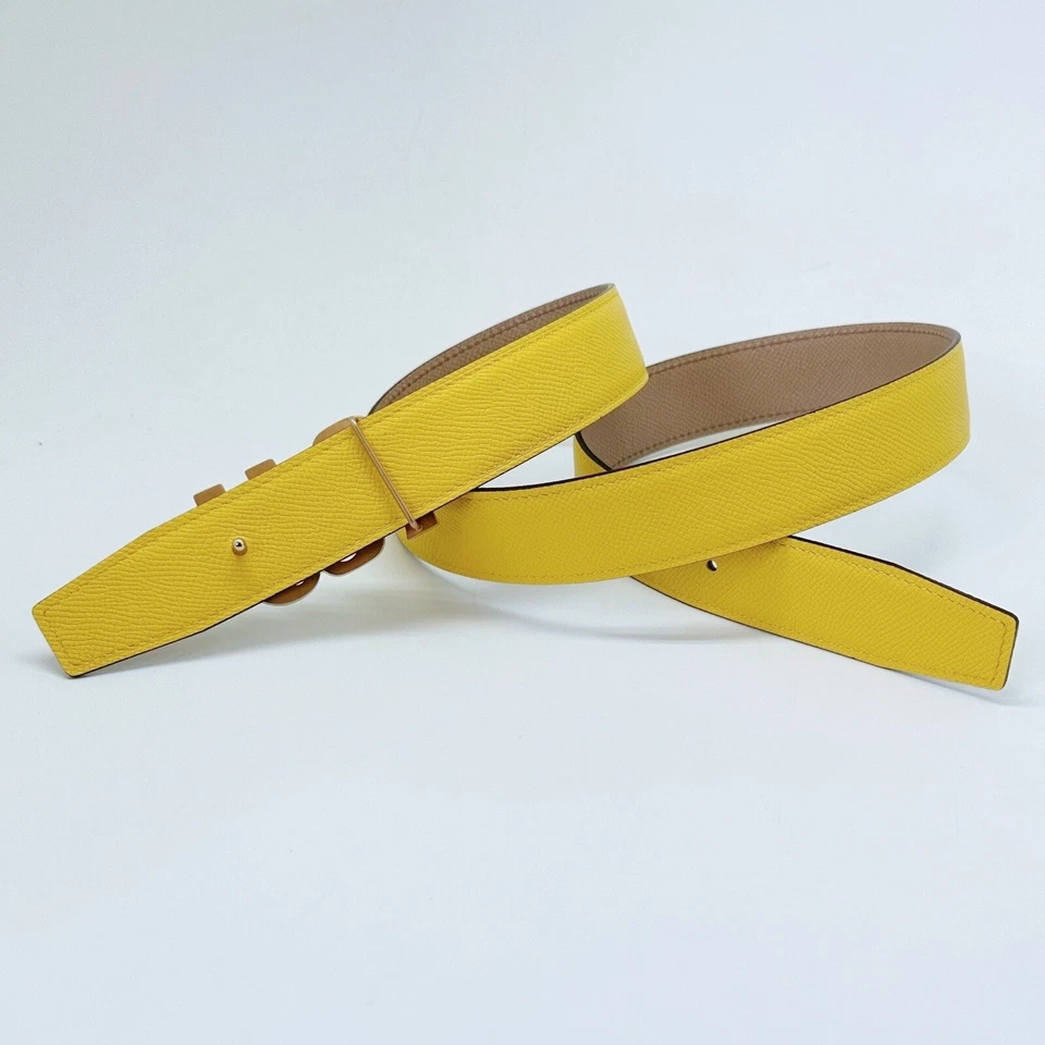 Cinturón Hecho a Mano 32mm Reversible Cuero Amarillo Talla 90 Envío Económico Gratis Foto 2 de 3