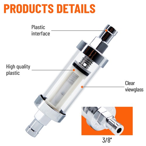 3/8'' Universal Chrome Glass Fuel Filter Car Petrol Diesel Inline Reusable 10mm - Bild 3 von 12