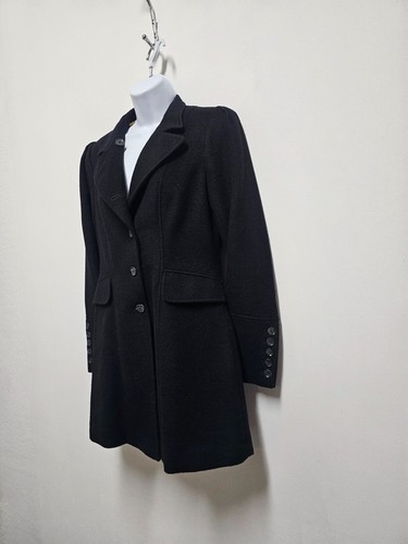 PERUVIAN CONNECTION Peru Baby Alpaca Wool Black Long Coat Jacket US 4 Excellent - Picture 2 of 9