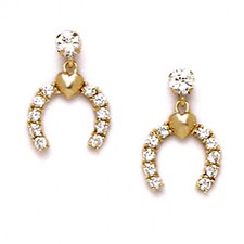 14K Solid Yellow Gold 10x15MM Horse Shoe Stud Earrings Screw Back ER-S330