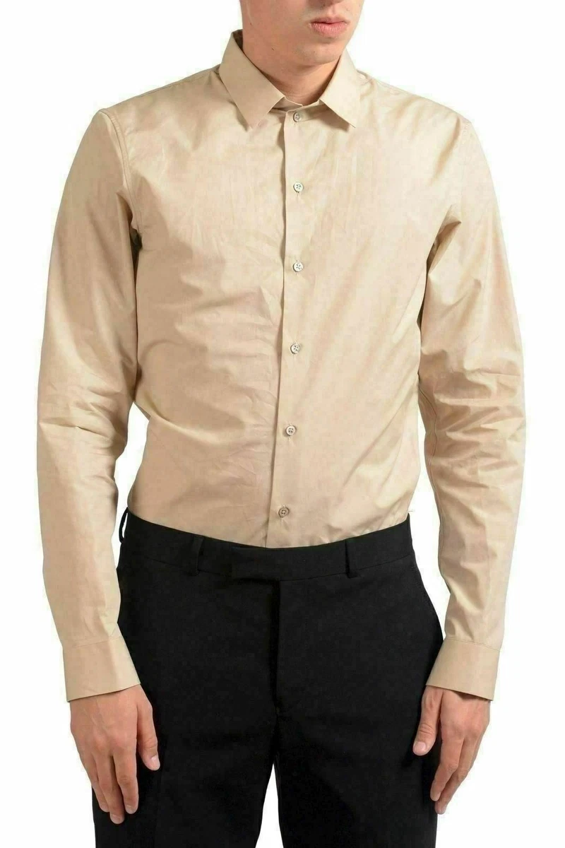 Jil Sander Men's Beige Long Sleeve Dress Shirt US 16 IT 41