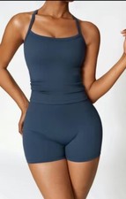 NEW Two Piece Women s Navy Blue Workout Set Size Medium