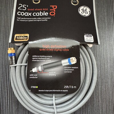 GE 25' Pro Quad Shield RG6 Coax Cable 3GHZ Digital By Jasco. Audio & Video ZB