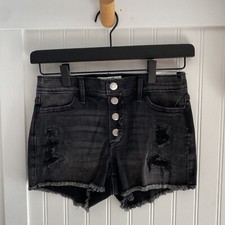 Abercrombie Kids Girls Black Denim High Rise Shortie Jean Shorts Size 11/12Y