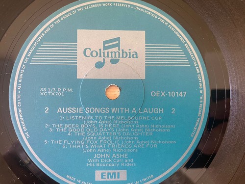 JOHN ASHE - 'Aussie Songs With A Laugh' 12" Vinyl LP Record AUST. PRESSING - Picture 4 of 4