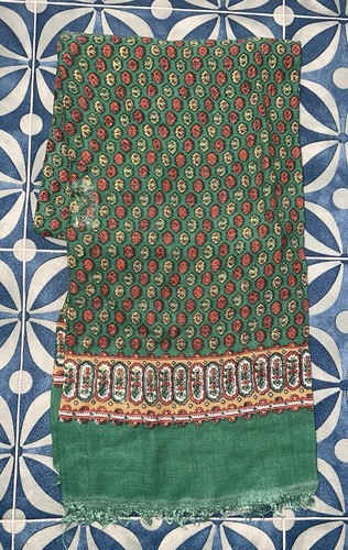 Vintage Retro Pre Loved Wool Paisley Rare Scarf / Neck Tie Stole Green Orange - Picture 2 of 5