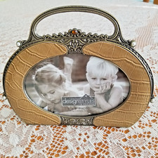 Vintage Enamelled Heavy Metal Photo picture frame Purse Leather Pearl design NEW