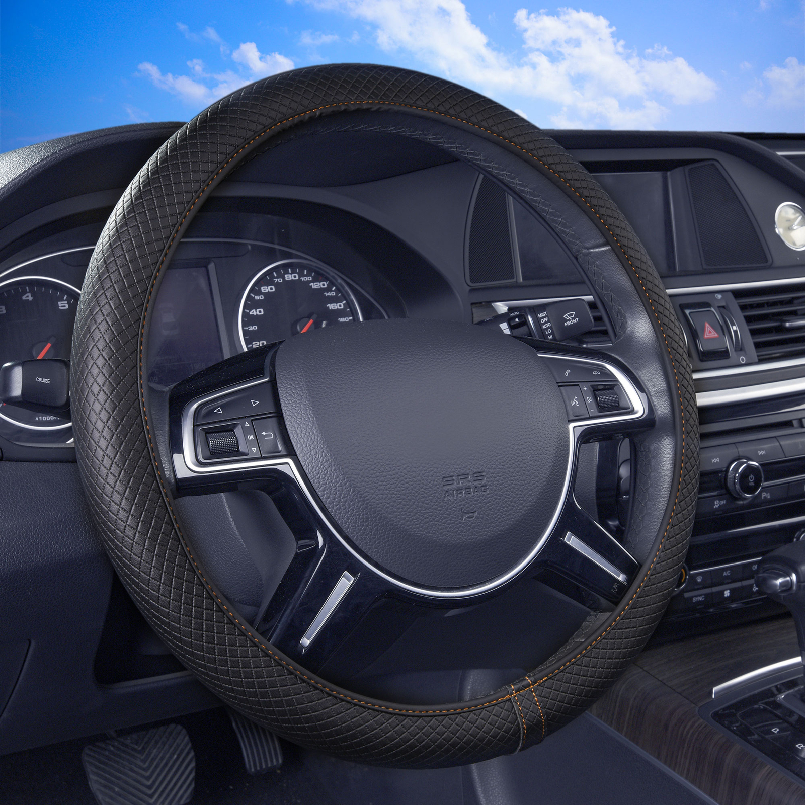 Ultra Comfort Leatherette Flexible Steering Wheel Cover for 14.5 to 15.5 Inch Wheels