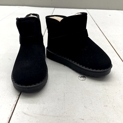 Black Faux-Fur Basic Slip-On Boots Girls Size 1-1.5 NEW