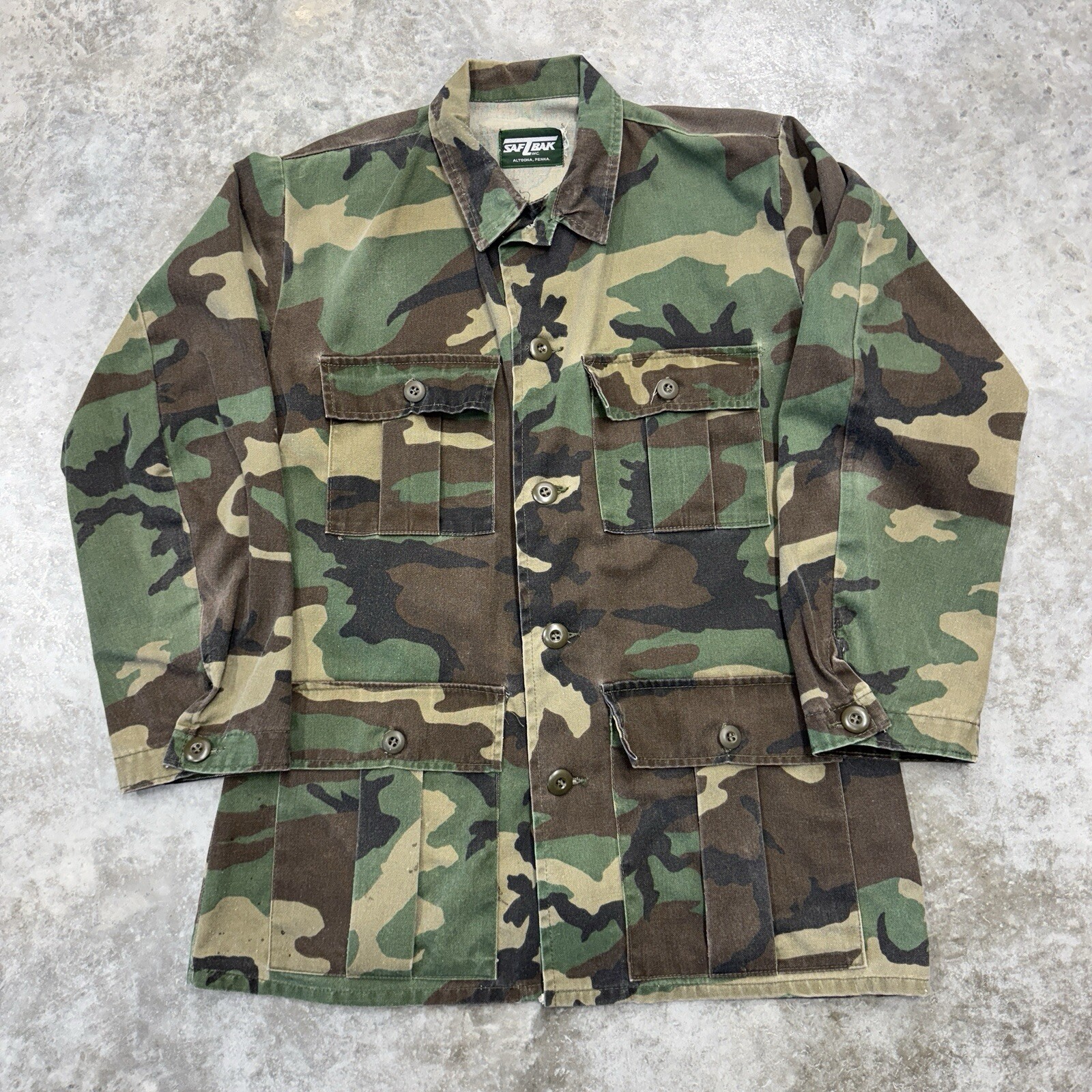 Saftbak Vintage Camoflauge Shirt Jacket Mens M LS Button Front 4 Flap Pockets
