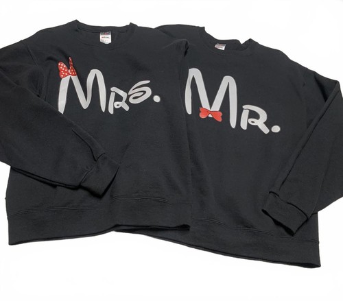 Jerzees Couples Matching Mr & Mrs Sweatshirts Small Large Black - Picture 3 of 15