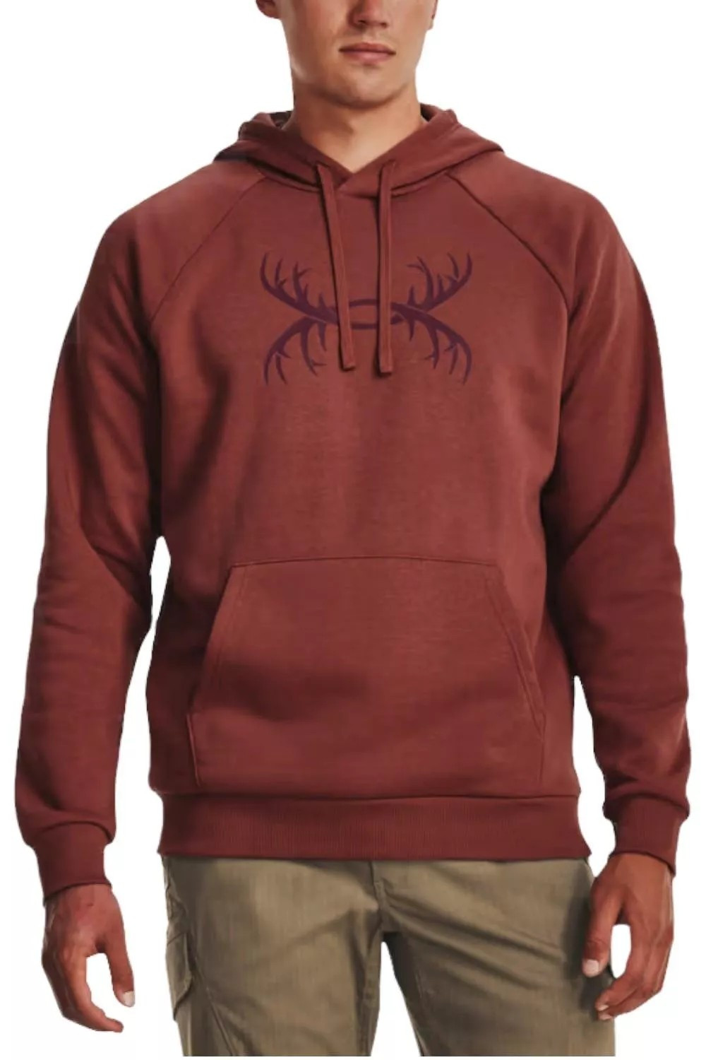 Under Armour Men's UA Rival Fleece Antlers Hoodie Sweatshirt-Cinna Red-Size 2XL