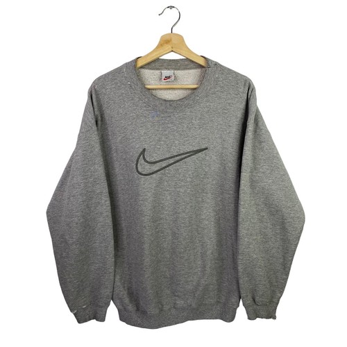 VTG 90's Nike Center Swoosh Spellout Distressed Sweatshirt Gray Tag Size Mens L