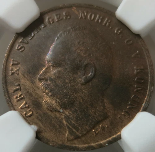 SWEDEN Kingdom 1 ore 1871 L.A. NGC MS 62 BN UNC King Karl Bronze Norway Graded
