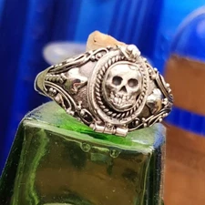 Skull Locket Poison Pill Ring 925 Sterling Silver Vial Secret Stash Jewellery