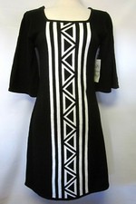 SANGRIA Black/White SWEATER DRESS square neckline/Bell sleeves NWT sz S