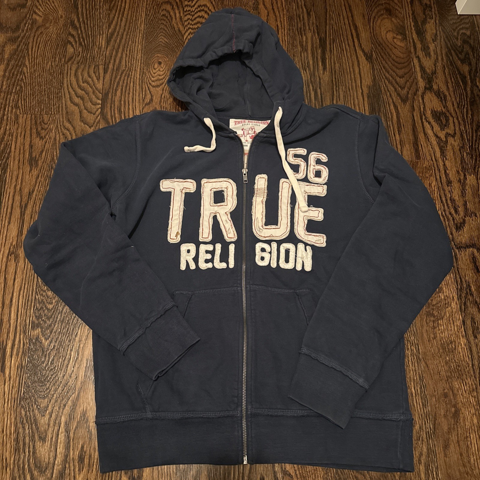 True Religion Men Full Zip Up  Sweater Hoodie size L Dark Blue