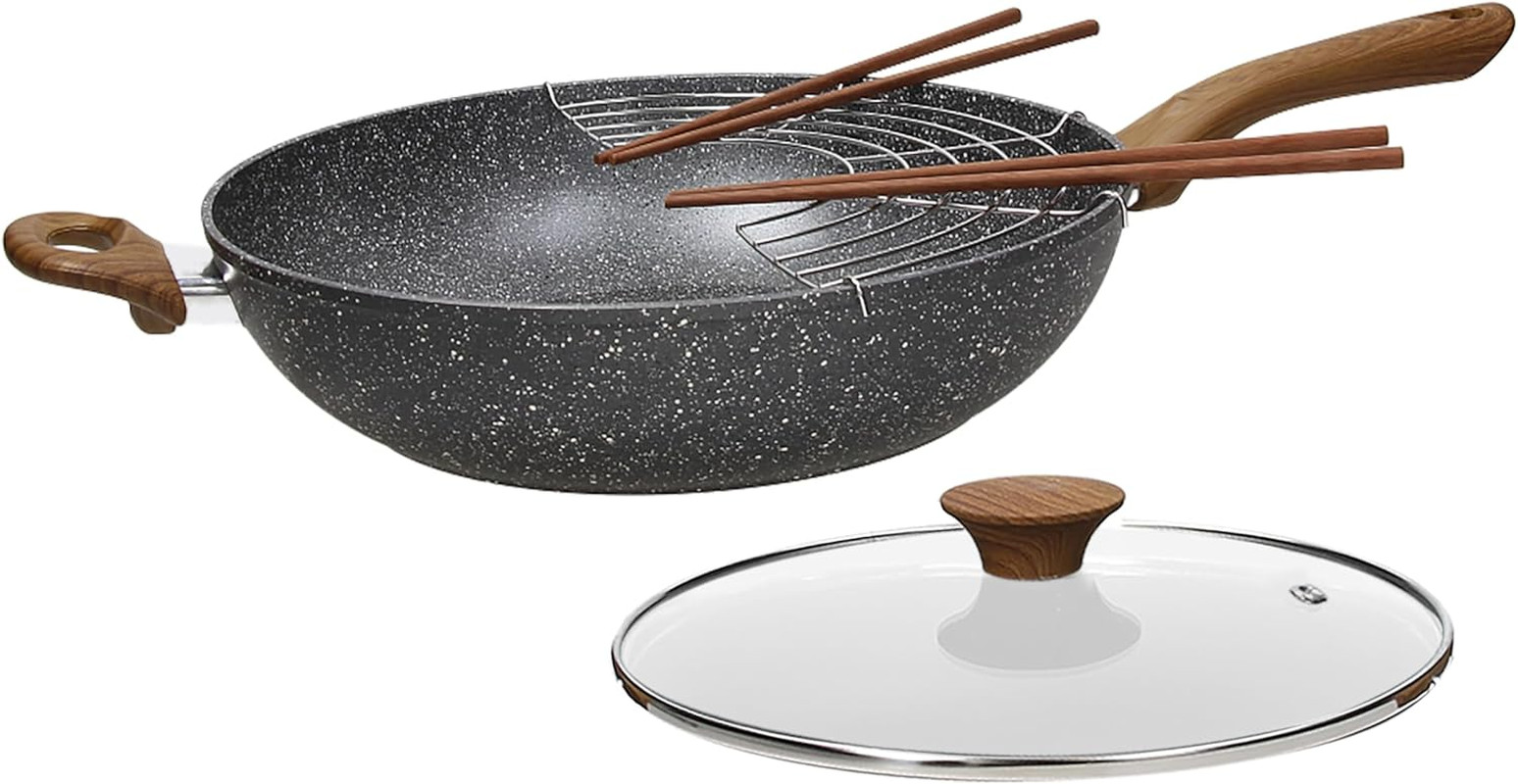 Wok Oriental Stone & Wood 32 cm Tognana con Coperchio e Accessori