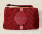 Coach Red/Pink Signature Logo Zip Wristlet Wallet w/ Strap & Card Slots — photo 1