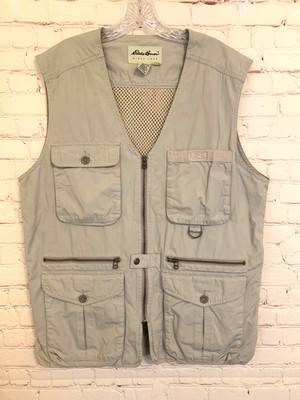 Eddie Bauer Men's Sm Hunting Fishing Vest Beige Vented 100% Cotton