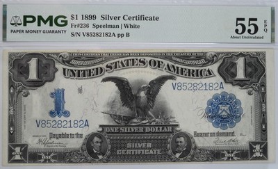1899 $1 BLACK EAGLE SILVER CERTIFICATE - PMG AU 55 FR.236 SPEELMAN WHITE