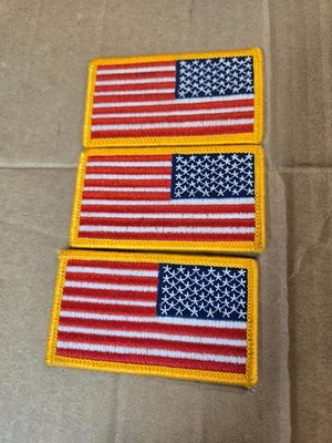 Lot of 3 MILITARY SEW ON PATCHES - USED - AMERICAN FLAG - REVERSE FACING