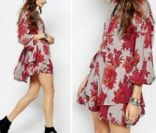 Free People Shake It Printed Mini Dress Tunic Pink Combo Boho Womens Medium M