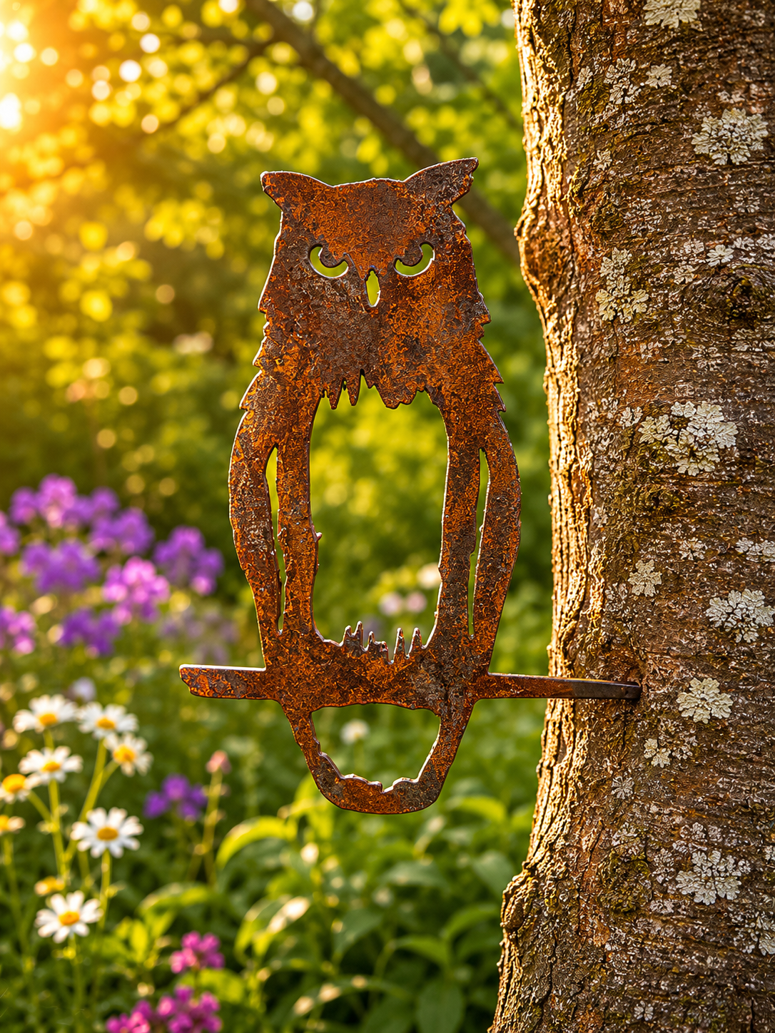 Long Eared Owl Silhouette Metal Bird Rusty Patina Garden Art Ornament Mild Steel