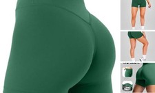  Women's Workout Gym Biker Shorts High Waisted Athletic X-Small Dark Green