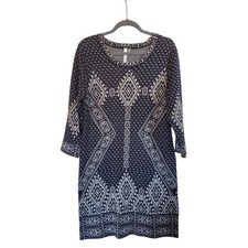 NY Collection Womens Large 3/4 Sleeve Diamond Print Knit Sweater Dress