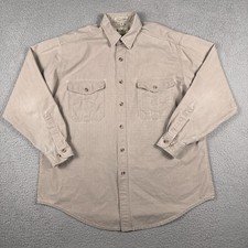 VTG Eddie Bauer Shirt Mens Large Button Khaki Elkborn Canvas Workwear USA 90s